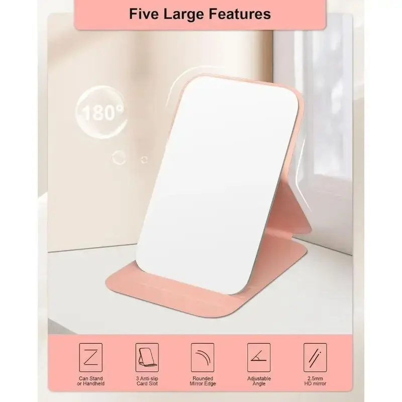 여자 미니 접이식 화장 거울 고품질 휴대용 포켓 화장 거울 단면 크리 에이 티브 여성 솔리드 컬러 핸들 데스크