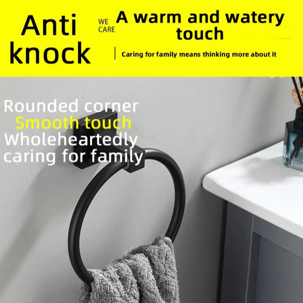Description Picture 6 of itemBlack Stainless Steel Hand Towel Ring Square Base Wall Mounted Towel Racks Easy Installation Towel Holder Home