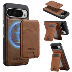 Magsafe Magnetic Flip Leather Wallet Phone Case with Card Pocket - Google Pixel 9 (Brown)