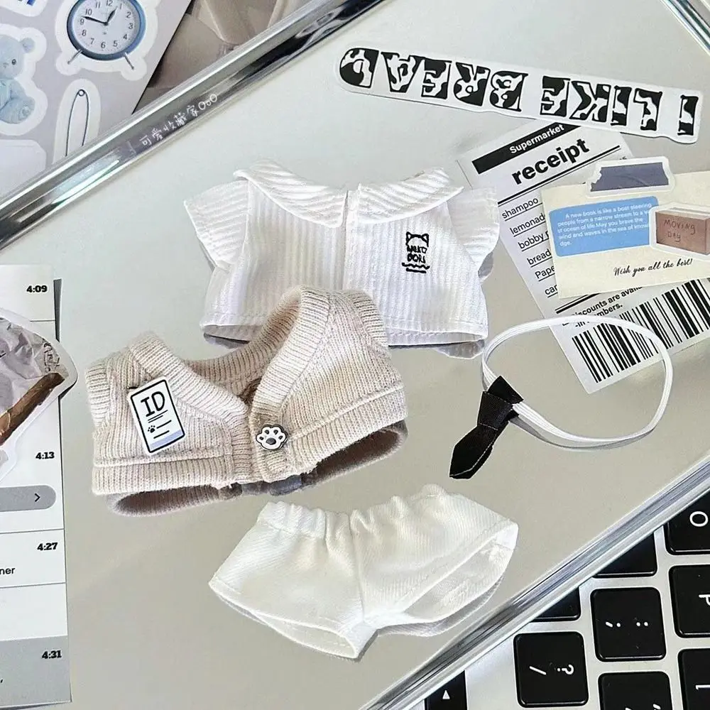 Preppy Style Uniform for 10cm Idol Star Cotton Doll Sweater T-shirt Tie Doll Clothes Outfit Pants Dress Up Set Girl Gift doll clothes