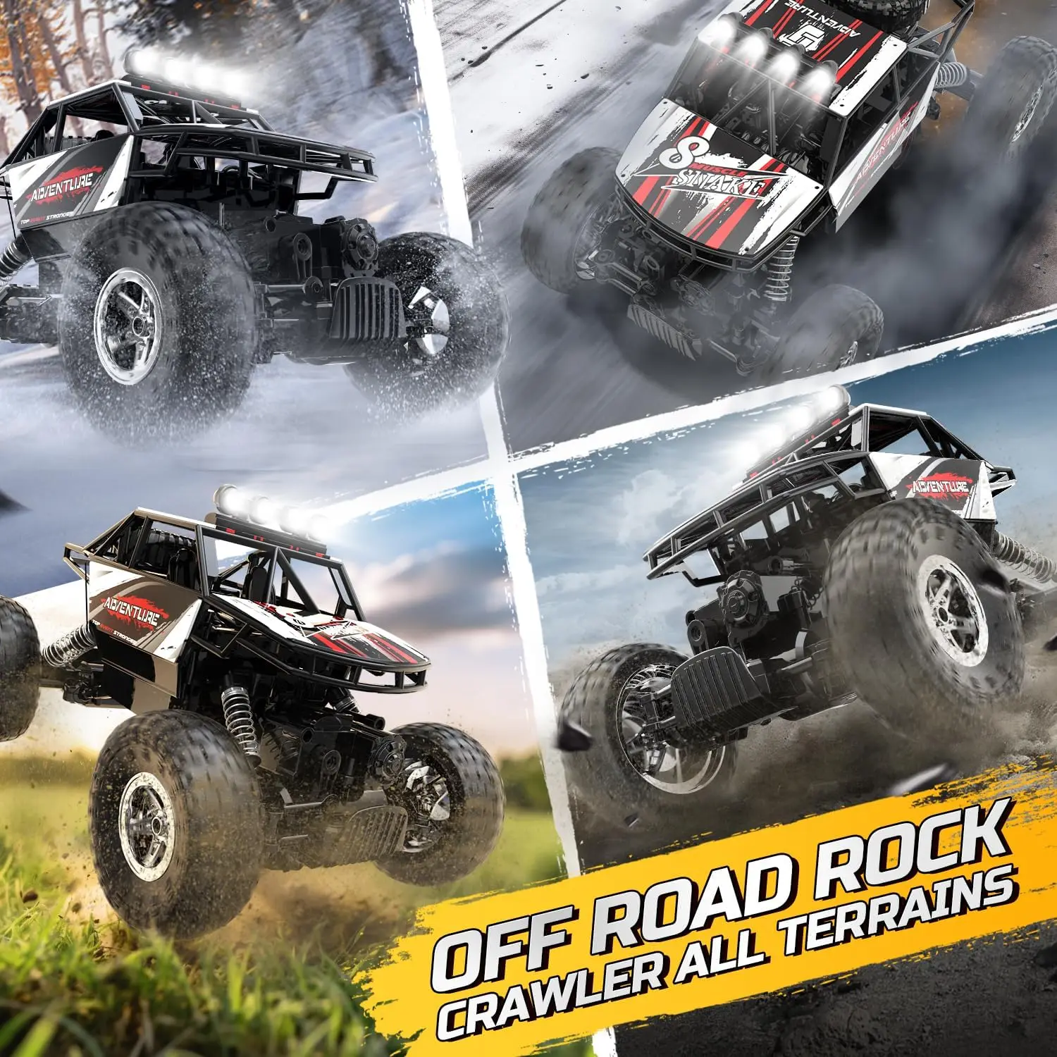 DEERC DE45 RC Car: 1:14 4WD Monster Truck, Metal Shell, 2 Batteries, 90 Min Play, 2.4GHz, LED, Rock Crawler 6