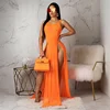 Sexy Womens Mesh Sheer Long Dress Ladies Bikini Cover Up Beach Sundress Solid See-through Long Dress Sleeveless Strap Dress 6