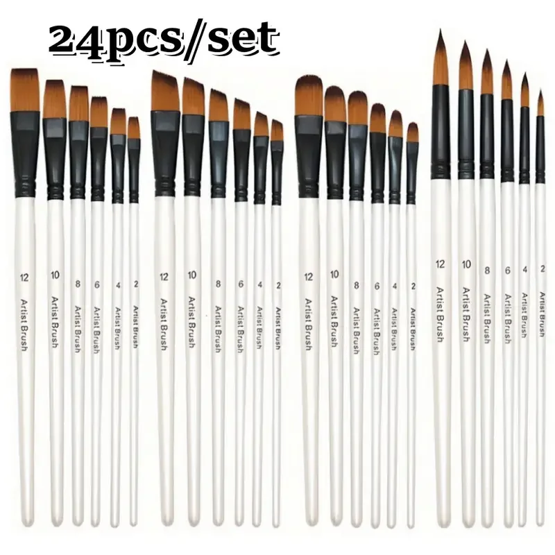 Paint Brushes Nylon Hair Brush Wood Pole for Oil Watercolor 6 Pcs/set
