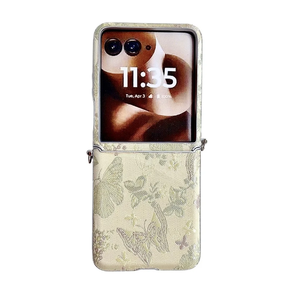Elegant Embroidered Butterfly Phone Case with Silver-Edged Side Buckle