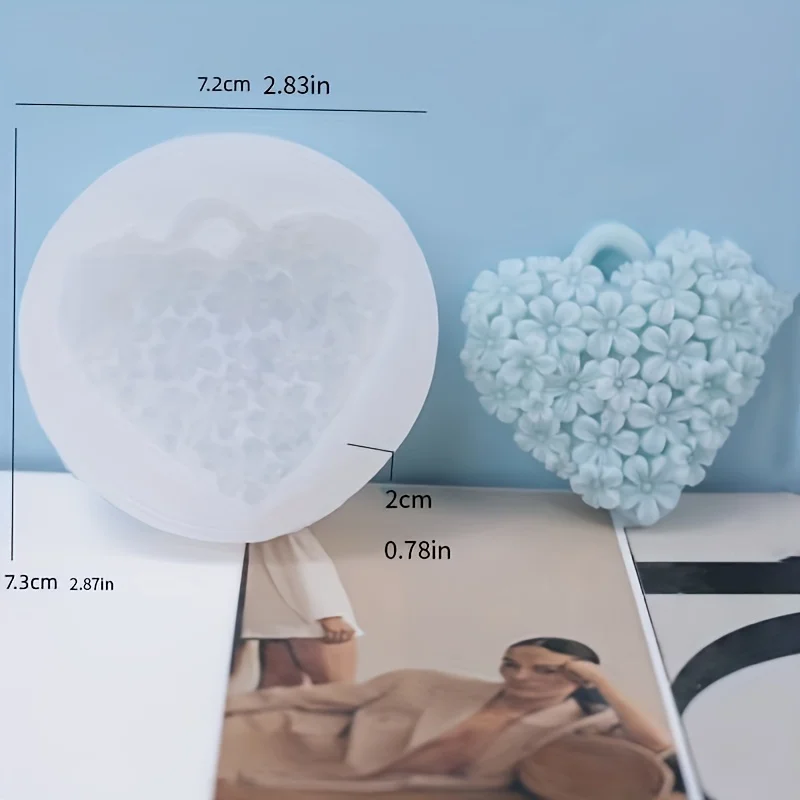 Heart Shaped Cherry Blossom Floral Tag Silicone Mold for Aromatherapy Plaster Car Pendant Closet Freshener Candle Wax Casting
