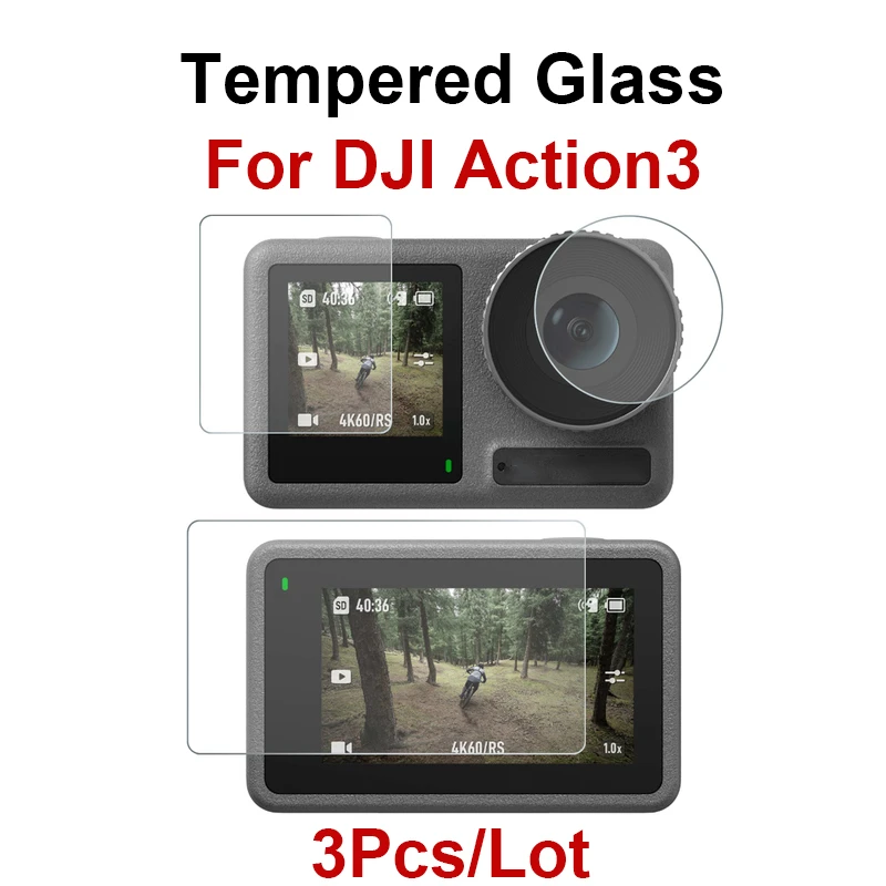 3PCS Tempered Glass Screen Protector For DJI Action3 Action 3 Moving