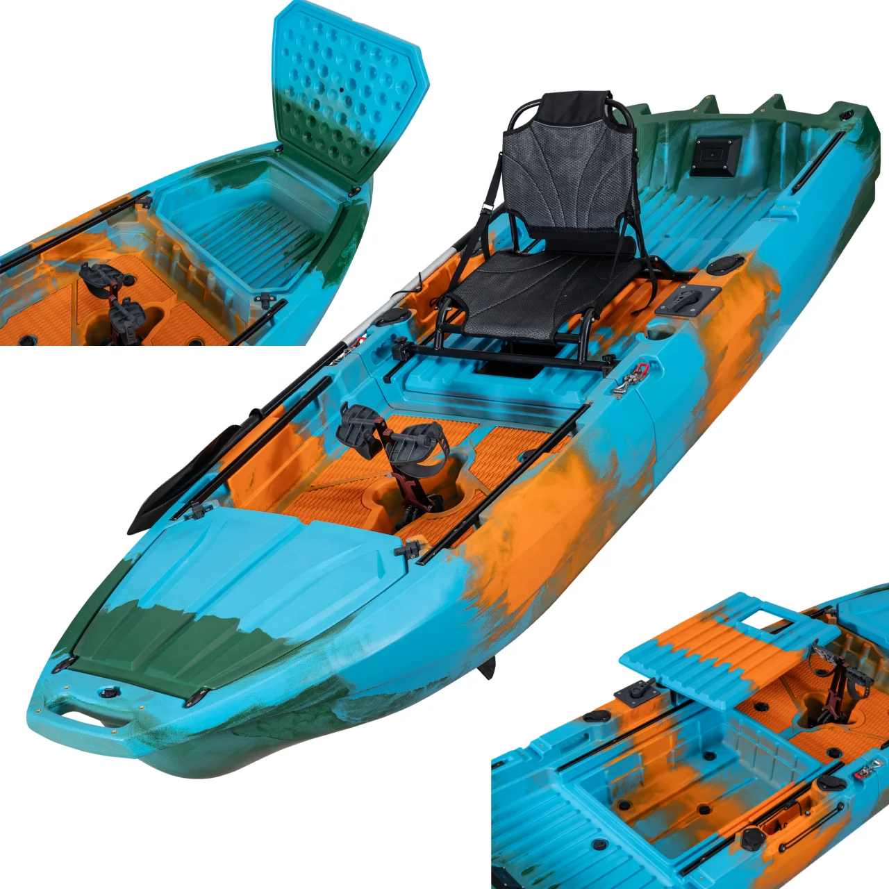 Kayak pêche modulaire 2 sections ultra-large 10 pieds - Canoë à pédales monoplace populaire en gros
