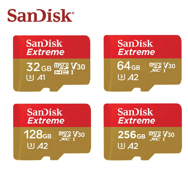 SanDisk Extreme Micro SD Card 128GB 64GB 256GB A2 A1 V30 U3 4K UHD TF Card 32GB Memory Card for Camera Drone Flash Card storage card