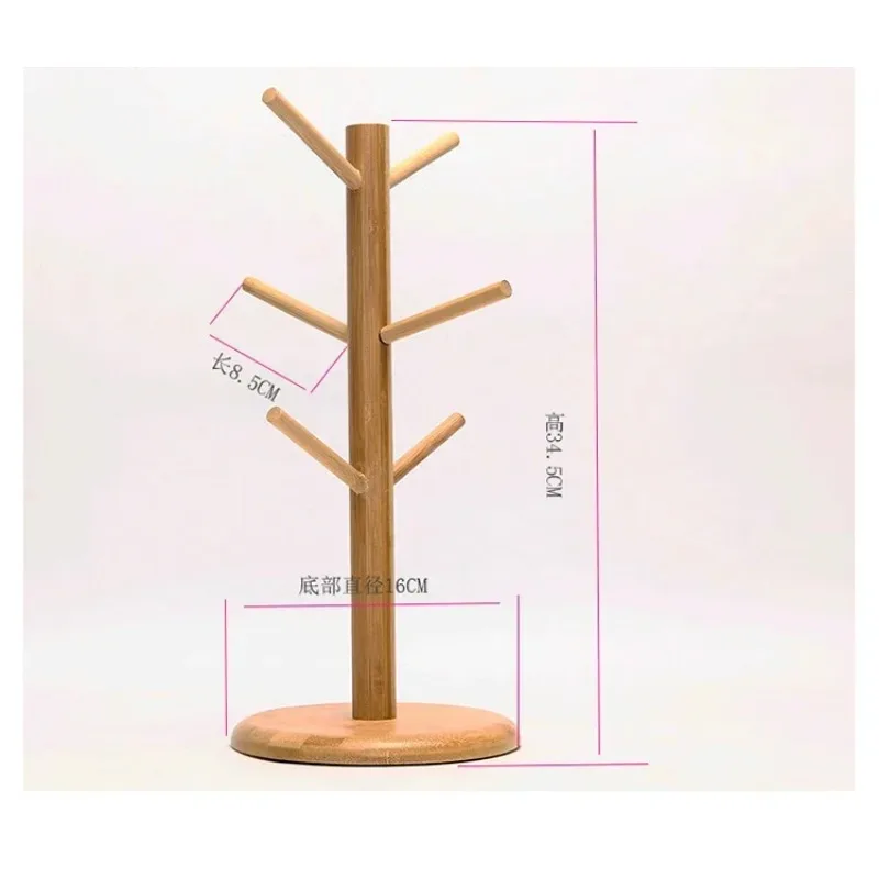 Cup Storage Holder Tree Shape Wood Coffee Tea Cup Storage Holder Stand Mug Hanging Display Rack Drinkware Shelf 6 Hooks 1 Set