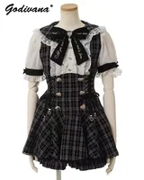 Japanese Mine Mass-Produced Short-Sleeve Shirt Dress Shorts Set Women Sweet Liz Doll Collar Bow Shirt Dress Two-Piece Suit 1