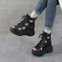 2024 New Fashion Platform Sandals Women Cross Genuine Leather Wedges Platform Heel Gladiator Sandals Women Summer Roman Shoes - Image 4
