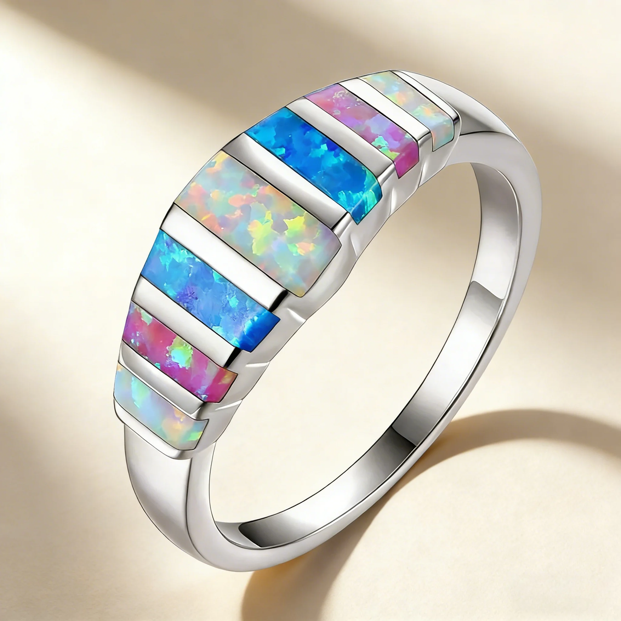 Geschenk zum Jahrestag und Valentinstag, bunter Feueropal, Modeschmuck, Opalringe für Damen, Modeschmuck, Abendparty-Schmuck