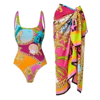 2024 2 Pcs Set Push Up One Piece Swimsuit Cut Out Swimwear Sexy Woman Swimsuit Bathingsuit Swim Suits Beachwear Bandeau Biquini