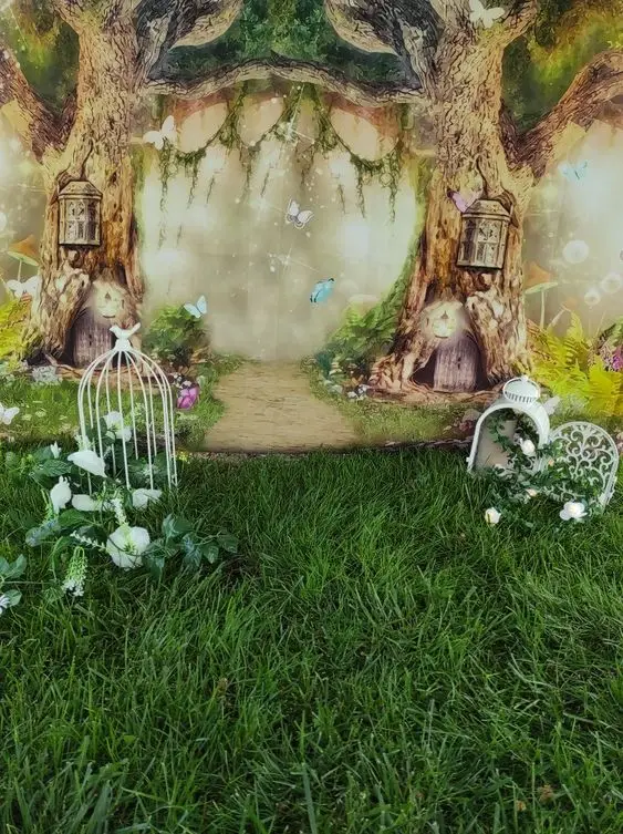 Photo Backdrop Mehofond Photography Spring Fairy Forest Glitter Butterfly for Kids Birthday Party