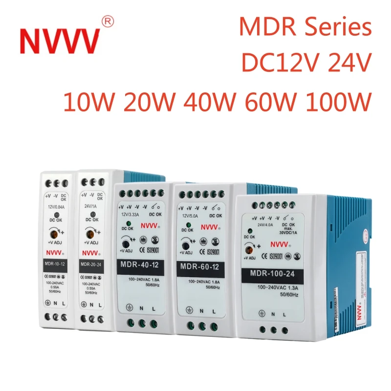 NVVV MDR Series Din Rail Switching Power Supply 12V 24V Power Supply 10W-100W 110/220v AC To DC Voltage Stabilizer Transformer