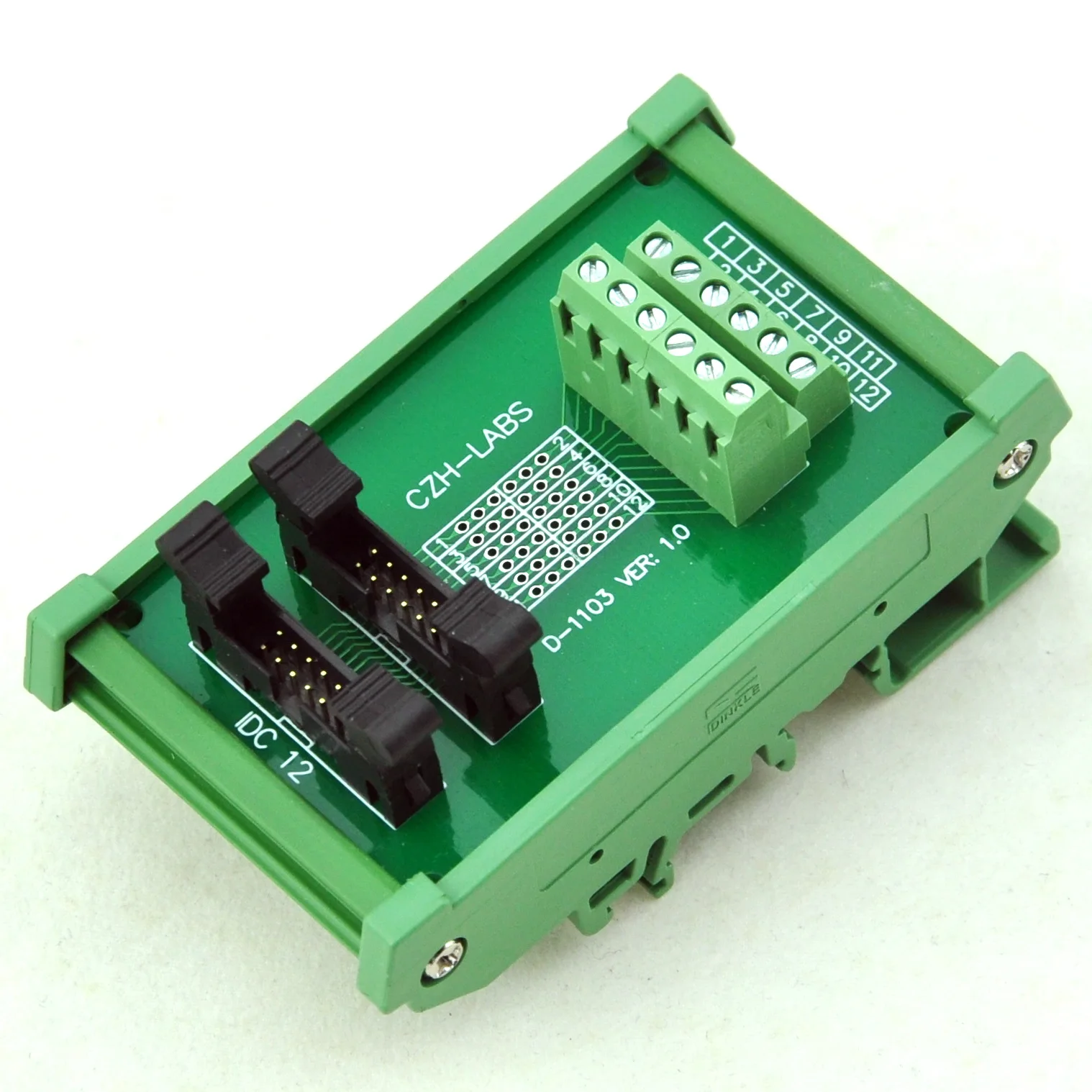 

CZH-LABS DIN Rail Mount Dual IDC-12 Pitch 2.0mm Male Header Interface Module, Breakout Board.