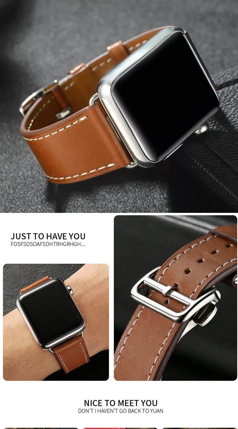 Single tour for Apple watch band 44mm 40mm 45mm 41mm 49mm 42mm Genuine Leather bracelet iWatch series 3 4 se 6 7 8 ultra 2 strap