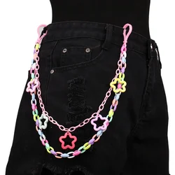 New color acrylic pentagram disco earth cool girl cute sweet macaron pants chain waist chain