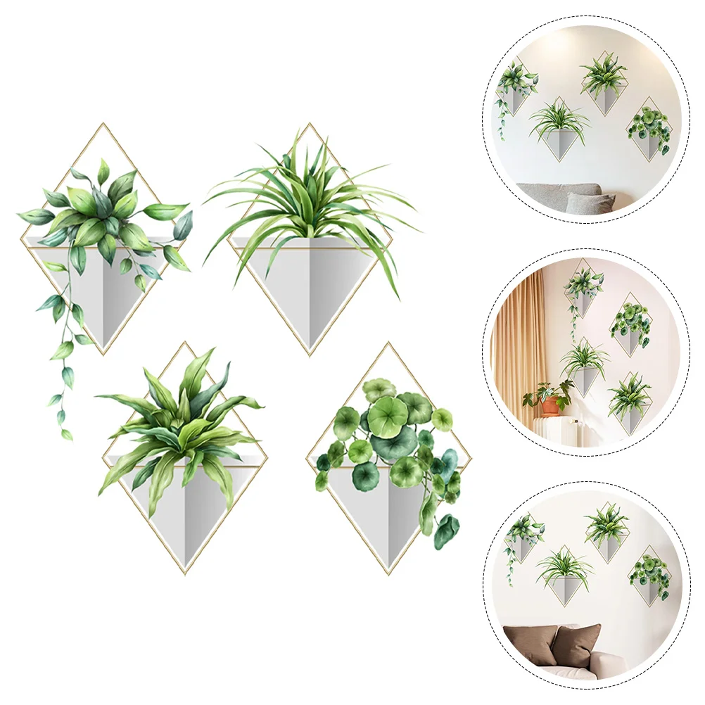 Bathroom Decorations Plants Wall Decals Potted Plants Wall Stickers Green Leaves Posters Bonsai Art Murals