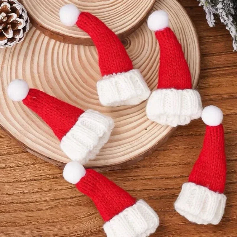 5pcs Small Christmas Hats Knitted Cartoon Cap Wine Bottle