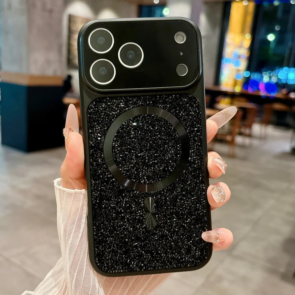 Luxury Sparkle Diamond Rhinestone Magnetic Case with Wireless Charging Bumper Cover