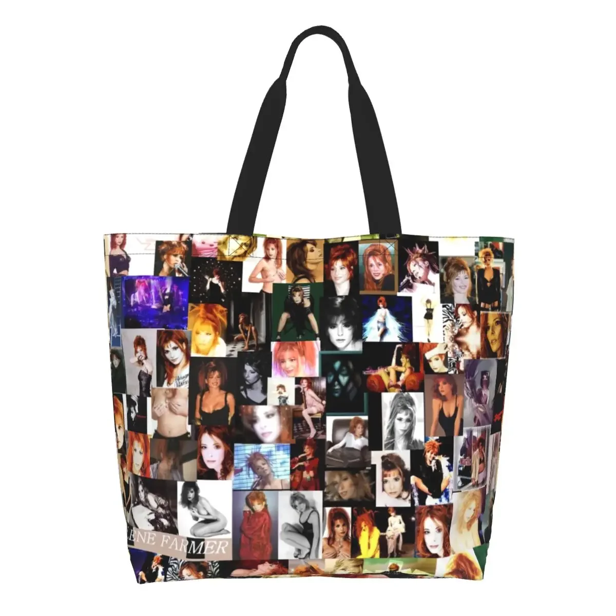 

Mylene фермер фотоколлаж покупки продуктов сумки для покупок Kawaii французский певец Холщовая Сумка для покупок Большая вместительная сумка