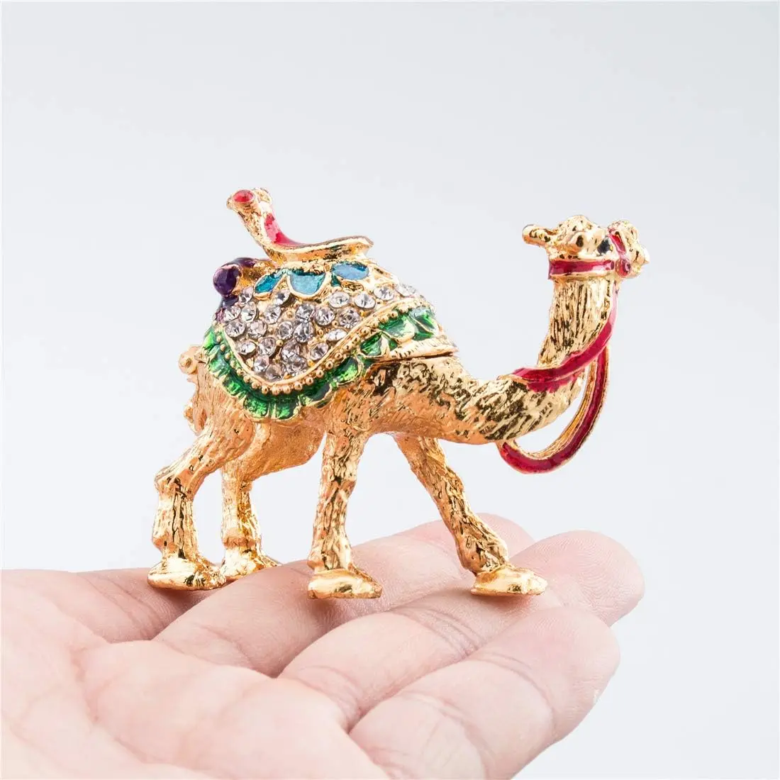 

H&D Crystal Camel Figurines Decor Ornament,Golden Enamel Camel Statues Animal Trinket Jewelry Box Hinged