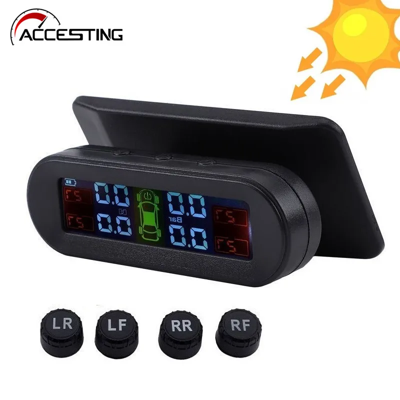 Solar TPMS Car Tire Pressure Alarm Monitor Smart System 4 Sensors Security Alarm Display Tyre Pressure Temperature