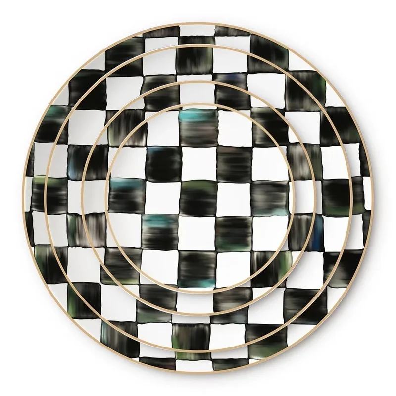Home Export Black and White Five-in-a-Row Bone China Plate Dessert Plate Christmas Serving Dishes Set Dessert Ceramic Plate