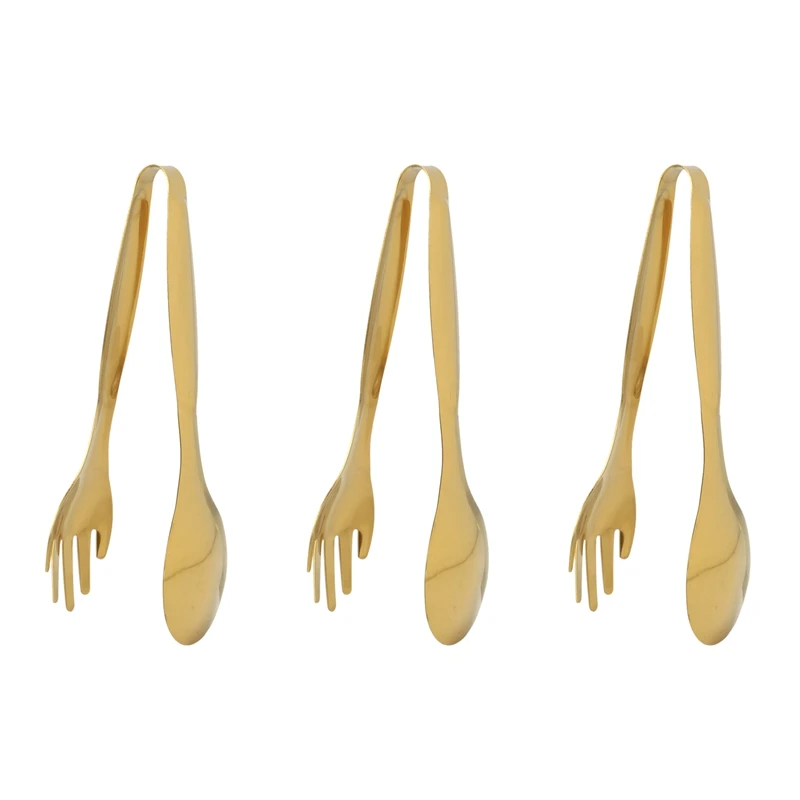 

3X Stainless Steel Food Tongs Gold Kitchen Utensils Buffet Cooking Tools BBQ Clips Bread Steak Tong