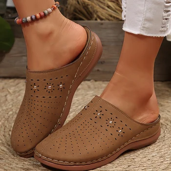Lightweight Wedge Heel Mules Slippers Women Summer Hollow Out Slides Shoes Woman Plus Size Thick Sole Outdoor Sandals Female 1