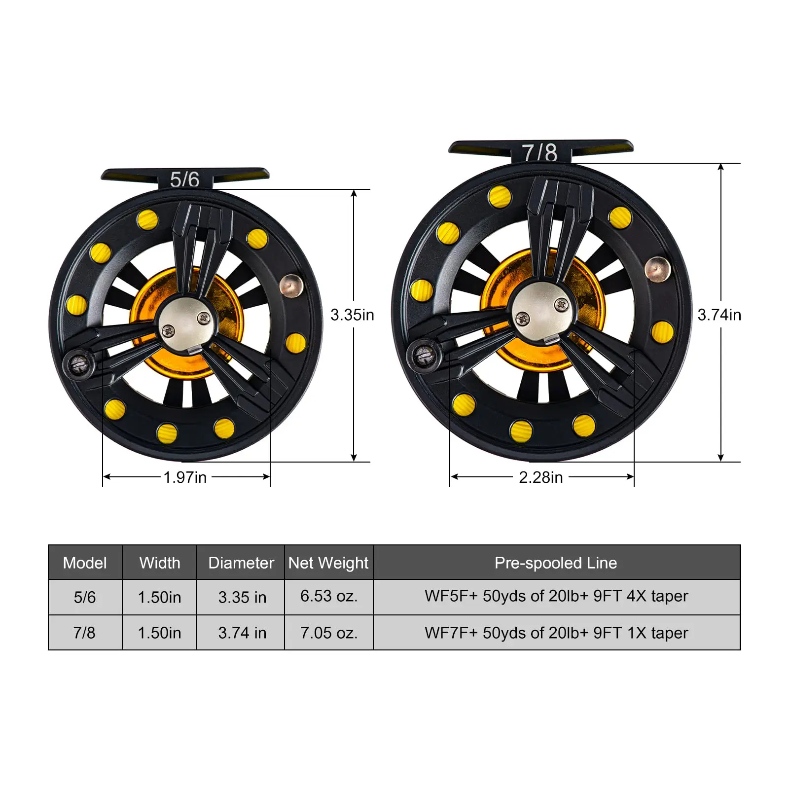 Goture Fly Fishing Reel 5/6 7/8wt Large Arbor Die Casting Fly Reel with  Line Combo Aluminum Alloy Pre-Loaded Trout Fly Reel