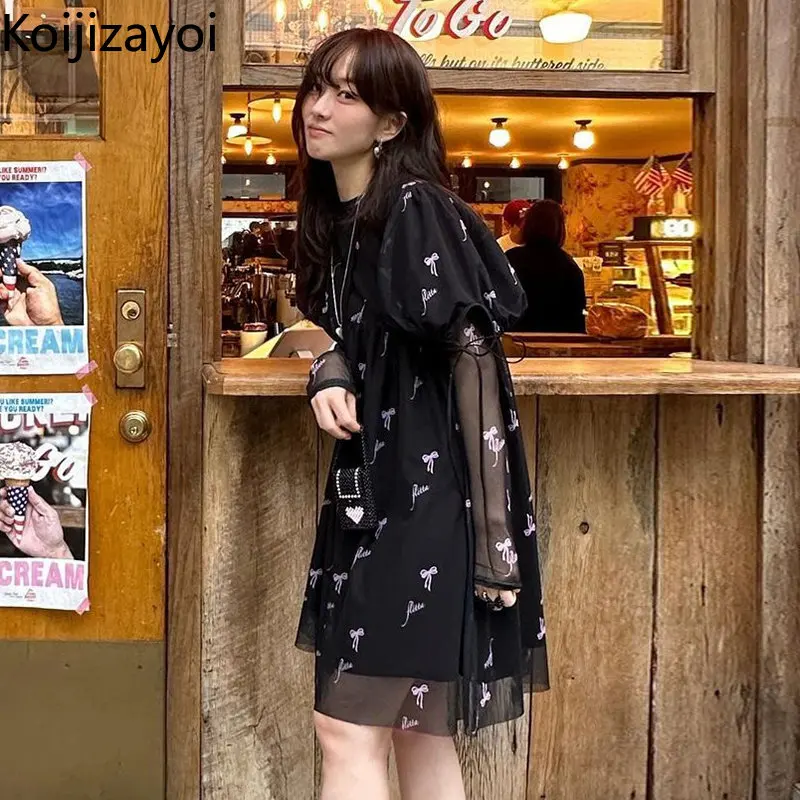 

Koijizayoi Women Black Floral Maxi Summer Dress Lady Long Sleeves O Neck Butterfly Vintage Maxi Dresses Chic Kroean Vestidos