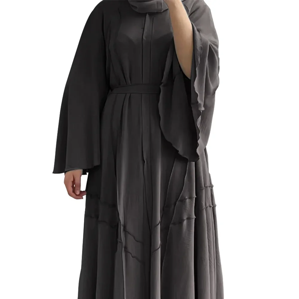 Open Abayas for Women Islamic Clothing Cardigan Muslim Kimono Belt Abaya Dubai Modest Hijab Outwear Ramadan(No Inner,No Scarf)