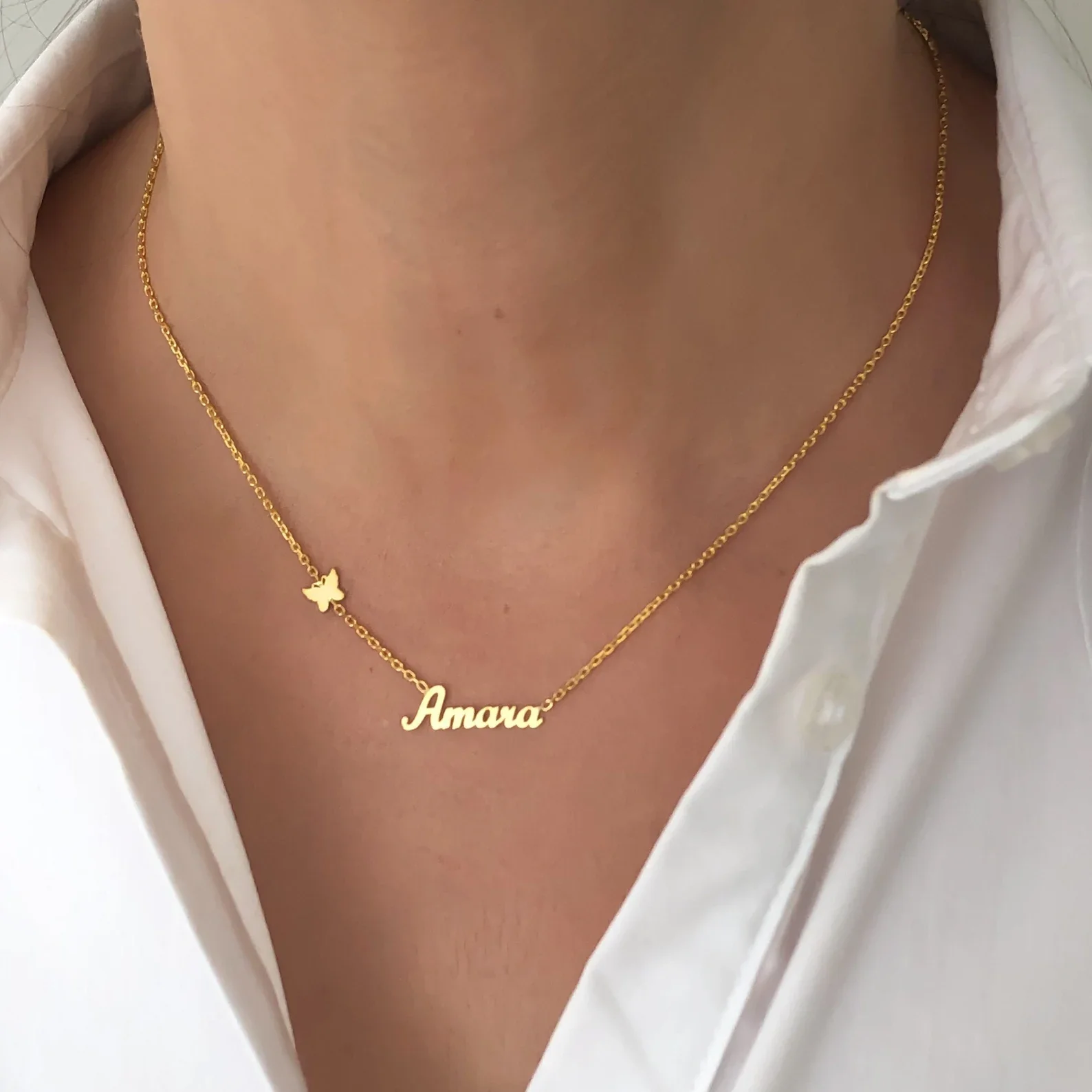 Personalized Customized Butterfly Heart Shape Name Necklaces For Women Stainless Steel Letter Choker Necklaces Handmade Jewelry