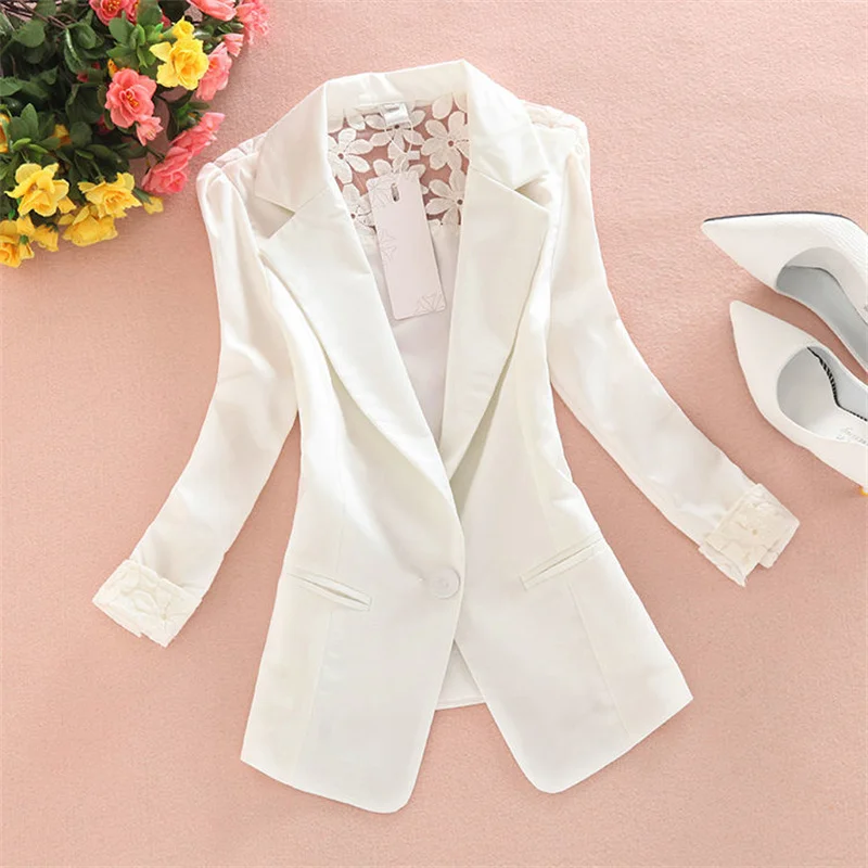 

2023 Spring Summer New Splice Small Suit Coat Female Slim Korean Lace Fashion Casual Sleeved Suit Women All Match Short Blazers