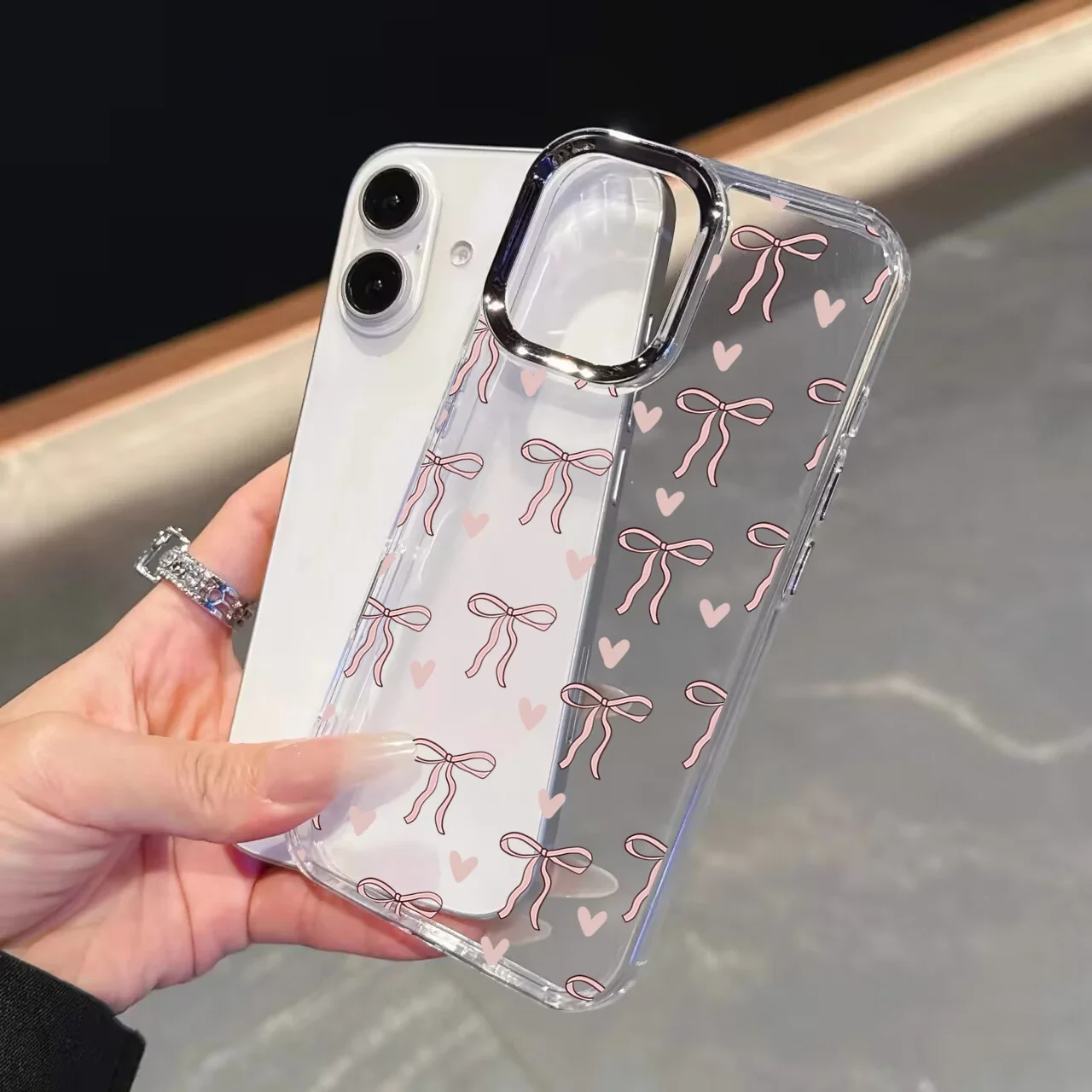 Elegant Cherry Lichee Flower Phone Case with Bow Design - Cute Plating Metal Lens, Clear and Soft