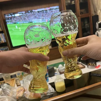 World Football Trophy Shape Beer Glass, High Borosilicate Glass, 450ml/600ml/800ml, Fan Gift for 2026 Soccer Matches & Parties 1