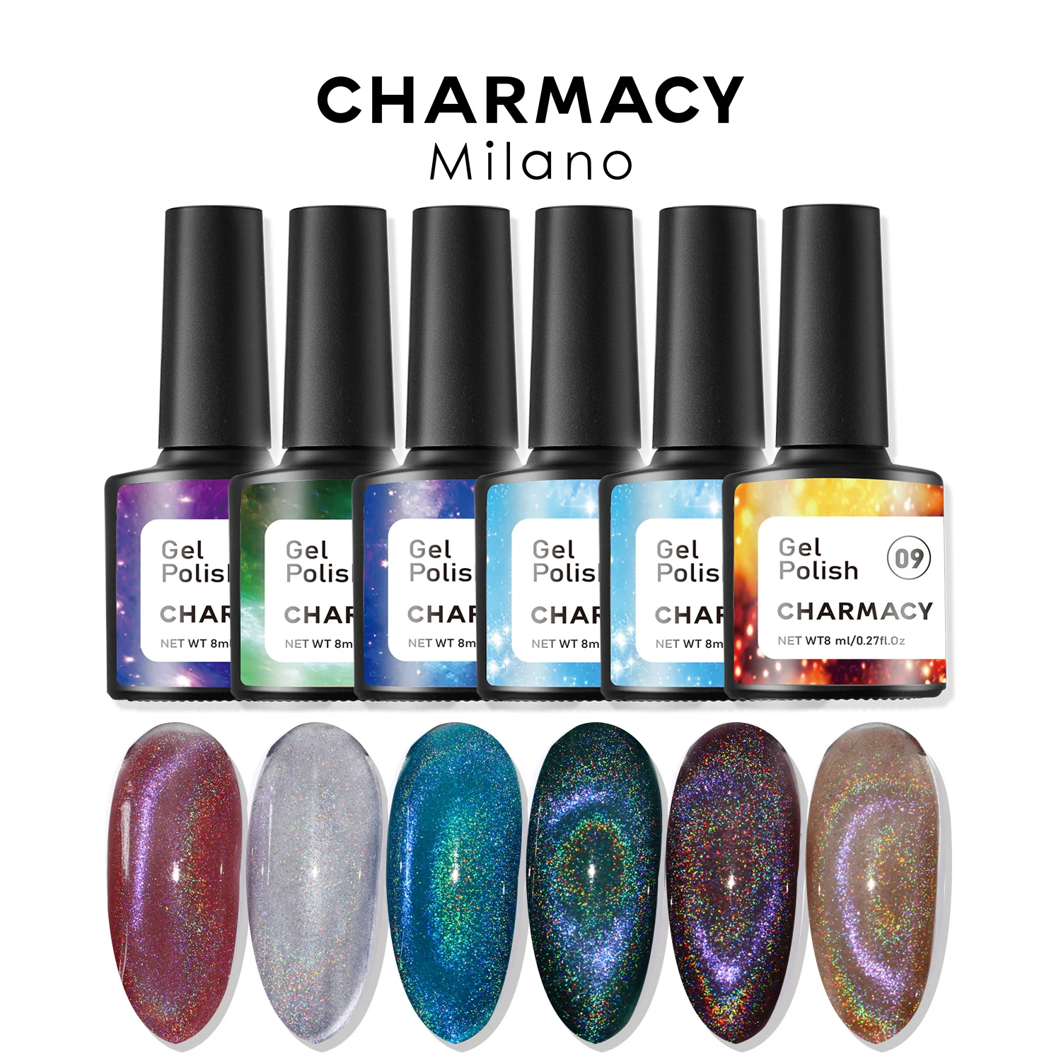 

CHARMACY Cat Magnetic Nail Polish Semi Permanent Gellack Nail Pearl Shell Thread Texture Glitter 7ML Soak Off Nail Art Varnish