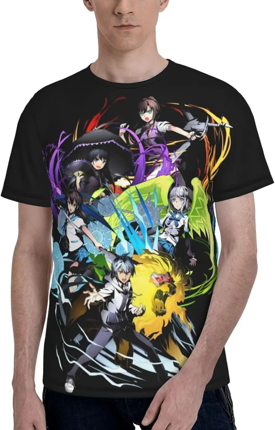 

Strike Anime The Blood Shirt Men's Polyester Crew Neck Short Sleeve T-Shirt Double Sided Full Print Sweatshirt Tops Black