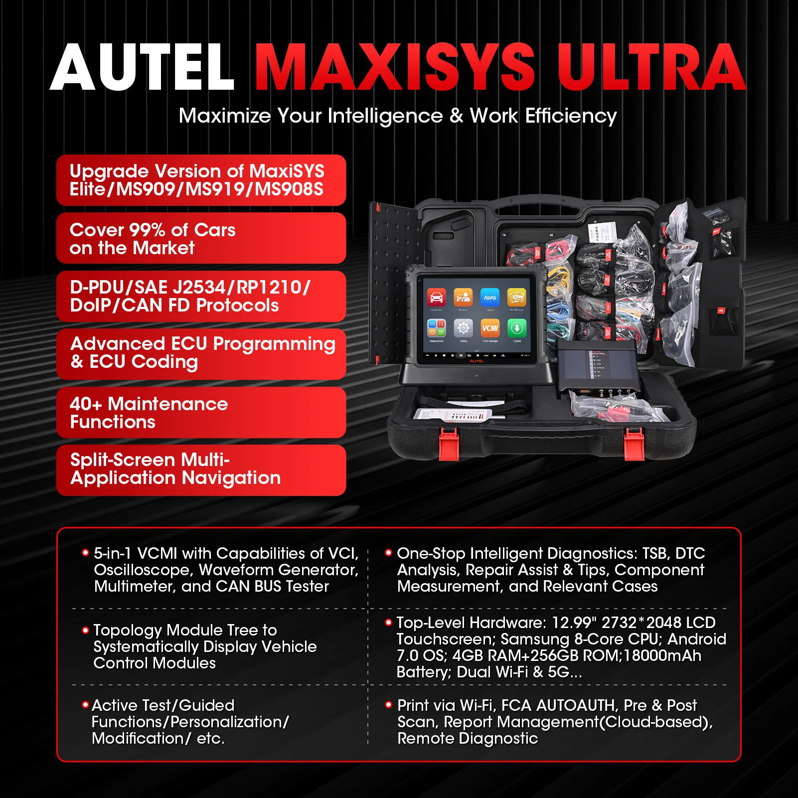 Autel MaxiSys Ultra Top Auto Diagnostic Tools 5in1 VCMI Automobile Scanner ECU Coding Tool Topology Module Mapping Updated of MS