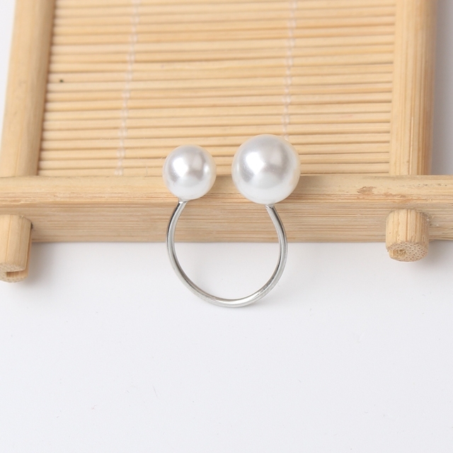 Natural Imitation Pearl Ring Free Size Open Adjustable White Enamel Geometric Finger Ring Female Party Wedding Jewelry