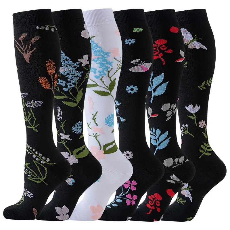 HYSAIXIA Compress Socks 6 Pairs Combination Sports Yoga Socks Compression Stockings Calf Pressure Fruit Pattern New Christmas compression socks