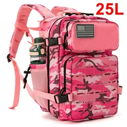 Enhanced Tactical Backpack with Laser Cut Molle and Dual Cup Holders - Perfect for Outdoor, School, or Gym Use (25L Pink Camo)