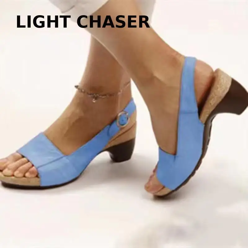 

2022 Summer New High-heeled Waterproof Platform Women Sandals And Slippers Thick-heeled Leather Beach Solid Color Casual Shoes