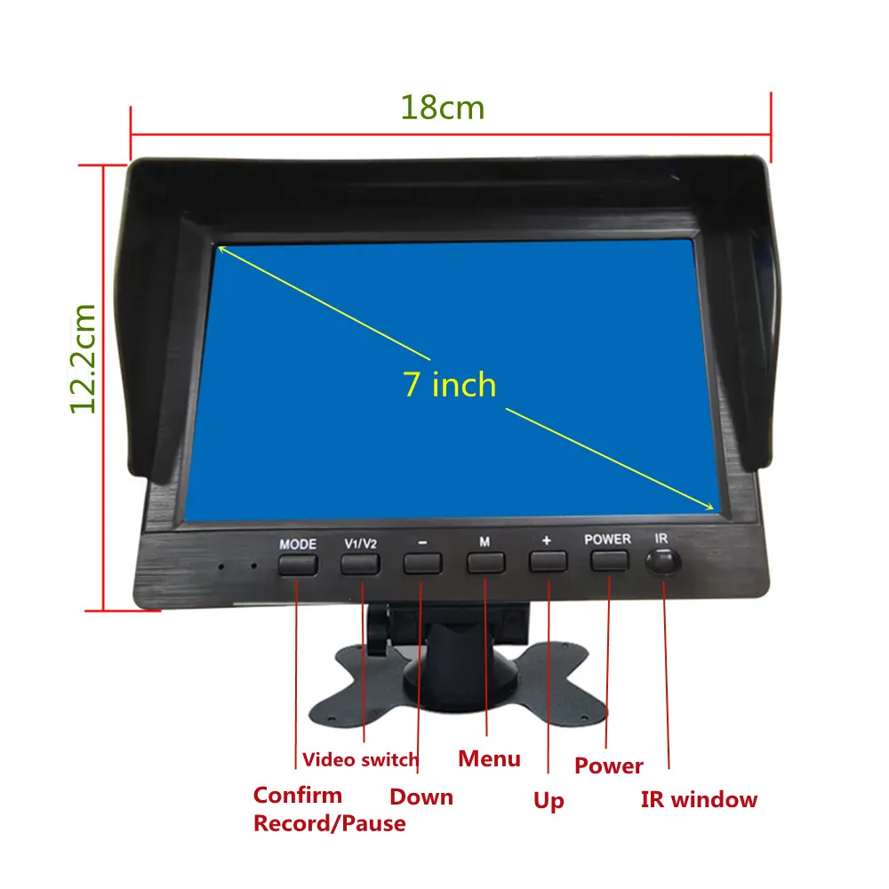 Car Display Monitor 7 inch 2 split screen 1024*600 AHD Driving recorder DVR Cameras optional