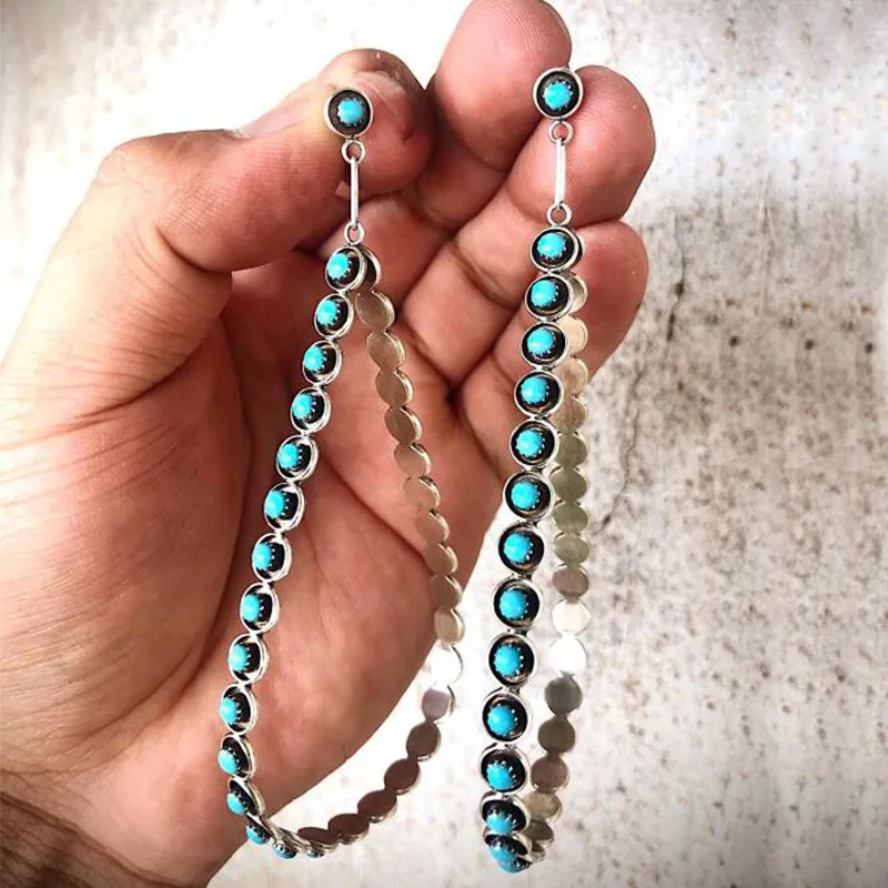 Hohle große Hooop Türkis lange Tropfen baumeln Ohrringe für Frauen Mutter Boho Mode elegante Party Geburtstag Schmuck Geschenke für sie