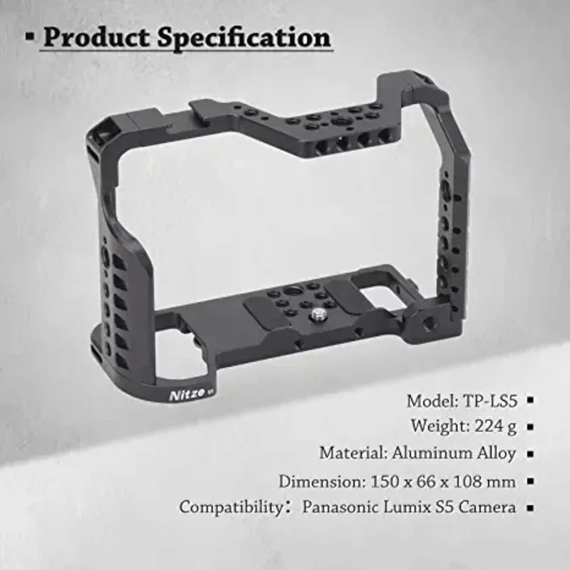 Klatka Na Kamerę Nitze S5 Do Panasonic Lumix S5 Z Wbudowaną Tp-Ls5 Do Kamery Wideo Ze Stopu Aluminium Nato Rail