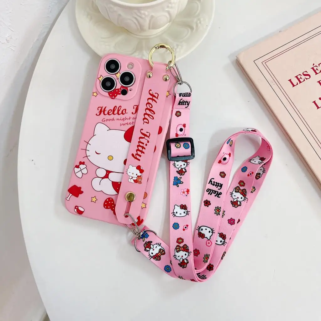 thumbnail image 1 of Funda de teléfono con correa para la muñeca para Samsung Galaxy S7 Edge, S8, S9, S10, S20, S21, S22, S23 Plus, Ultra, S21FE, Note 8, 9, 10, 20, Hello Kitty, 1 of 5