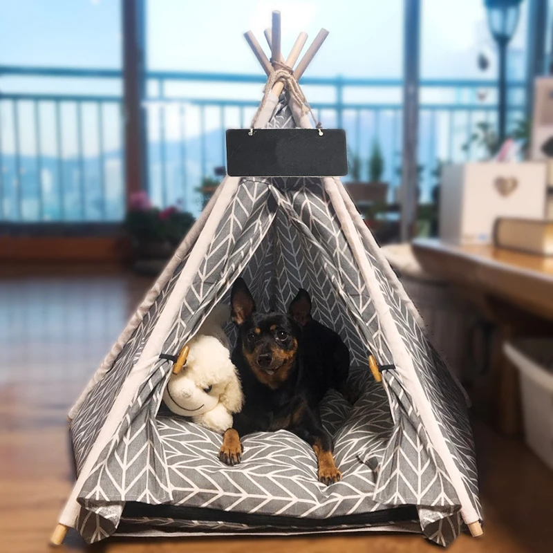 Tipi pour animal domestique tente pour chien chiot chat lit toile blan –  KOL PET